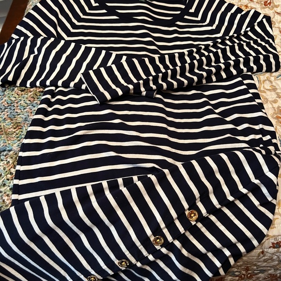 Ralph Lauren t-shirt,comfy dress. LS, Navy Blue & White Striped, Office, Date, - Picture 3 of 5